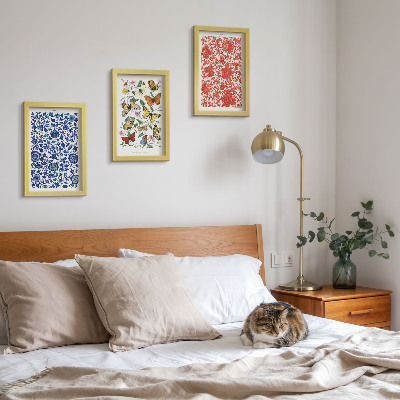 Tríptico enmarcado Pósteres vintage de flores, mariposas y adornos