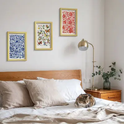Pósteres vintage de flores, mariposas y adornos tríptico enmarcado