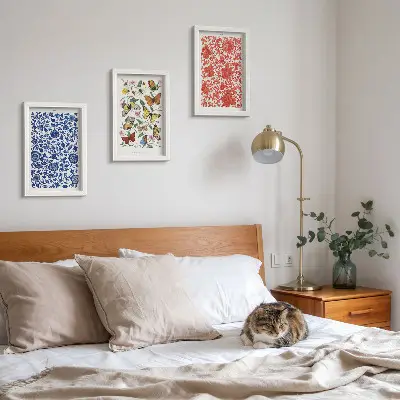Pósteres vintage de flores, mariposas y adornos tríptico enmarcado