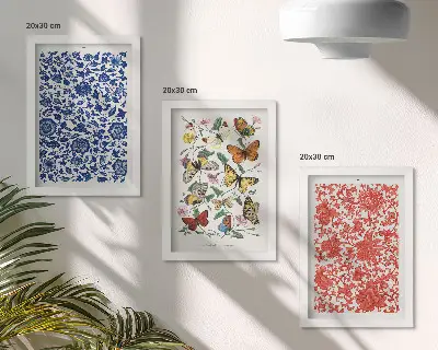 Pósteres vintage de flores, mariposas y adornos tríptico enmarcado