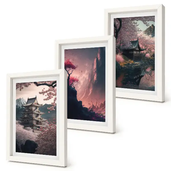 Juego de 3 cuadros decorativos con paisajes montañosos fantásticos de Japón