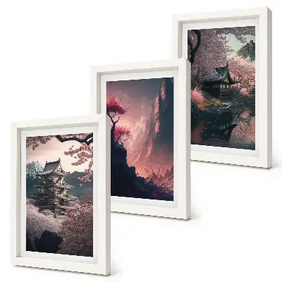 Juego de 3 cuadros decorativos con paisajes montañosos fantásticos de Japón