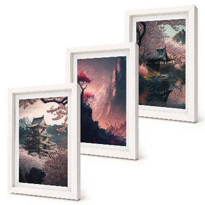 Juego de 3 cuadros decorativos Paisajes fantásticos de Japón, paisajes montañosos