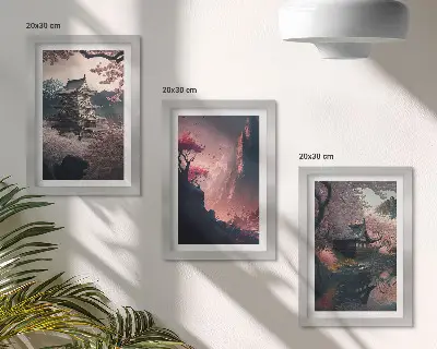 Juego de 3 cuadros decorativos con paisajes montañosos fantásticos de Japón