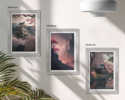 Juego de 3 cuadros decorativos Paisajes fantásticos de Japón, paisajes montañosos
