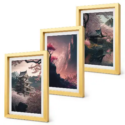 Juego de 3 cuadros decorativos con paisajes montañosos fantásticos de Japón