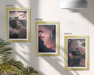 Juego de 3 cuadros decorativos con paisajes montañosos fantásticos de Japón