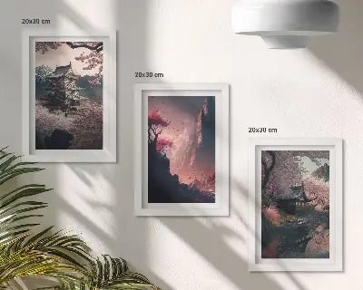 Juego de 3 cuadros decorativos con paisajes montañosos fantásticos de Japón