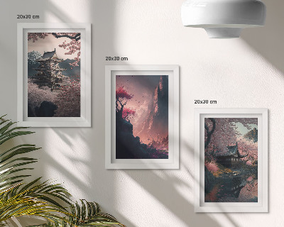 Juego de 3 cuadros decorativos Paisajes fantásticos de Japón, paisajes montañosos