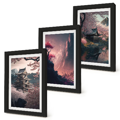 Juego de 3 cuadros decorativos Paisajes fantásticos de Japón, paisajes montañosos