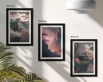 Juego de 3 cuadros decorativos con paisajes montañosos fantásticos de Japón