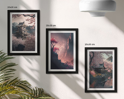 Juego de 3 cuadros decorativos Paisajes fantásticos de Japón, paisajes montañosos