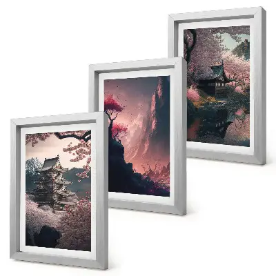 Juego de 3 cuadros decorativos con paisajes montañosos fantásticos de Japón
