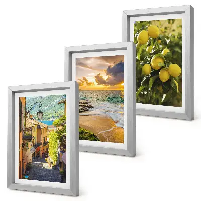 Tríptico enmarcado decoración con calles pintorescas, mar, playa y árboles cítricos