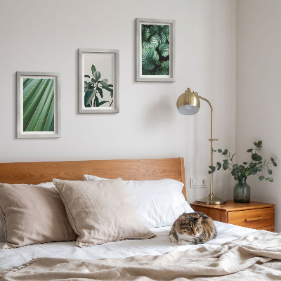 Juego de 3 cuadros decorativos Hojas tropicales estéticas en varios tonos de verde.