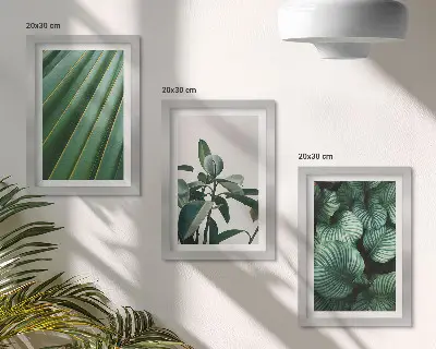 Juego de 3 cuadros decorativos con diseño de hojas tropicales en tonos verdes