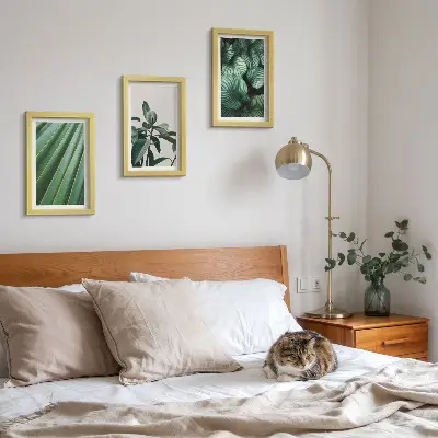 Juego de 3 cuadros decorativos con diseño de hojas tropicales en tonos verdes