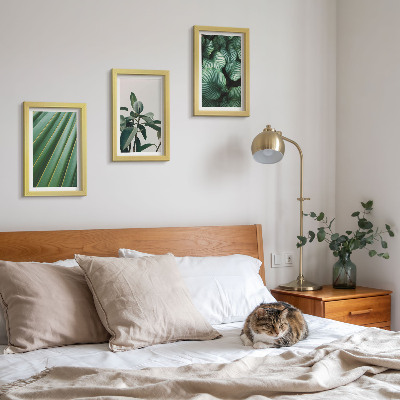 Juego de 3 cuadros decorativos Hojas tropicales estéticas en varios tonos de verde.