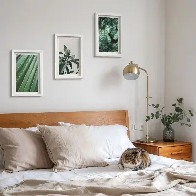 Juego de 3 cuadros decorativos con diseño de hojas tropicales en tonos verdes