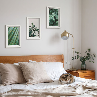 Juego de 3 cuadros decorativos Hojas tropicales estéticas en varios tonos de verde.