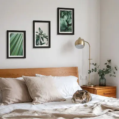 Juego de 3 cuadros decorativos con diseño de hojas tropicales en tonos verdes