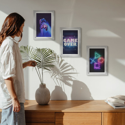 Juego de 3 cuadros decorativos Mandos de juego con iconos de fin de partida