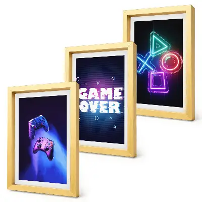 Juego de 3 cuadros decorativos con diseño de mandos de juego e iconos de fin de partida