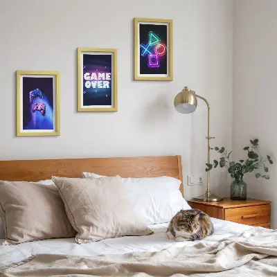 Juego de 3 cuadros decorativos con diseño de mandos de juego e iconos de fin de partida