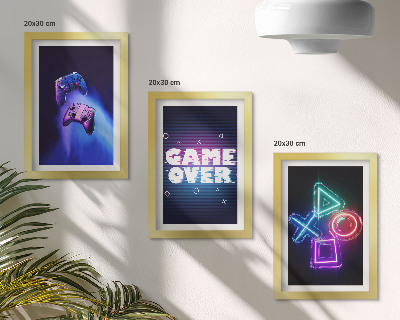 Juego de 3 cuadros decorativos Mandos de juego con iconos de fin de partida
