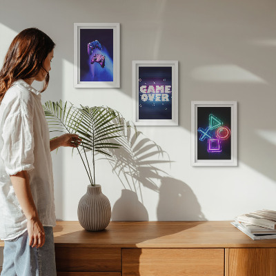 Juego de 3 cuadros decorativos Mandos de juego con iconos de fin de partida