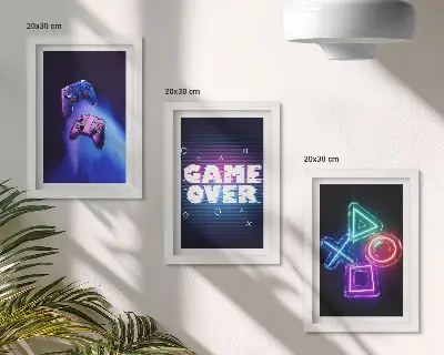 Juego de 3 cuadros decorativos con diseño de mandos de juego e iconos de fin de partida