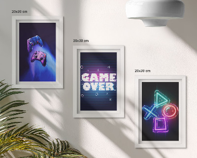 Juego de 3 cuadros decorativos Mandos de juego con iconos de fin de partida