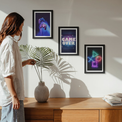Juego de 3 cuadros decorativos Mandos de juego con iconos de fin de partida