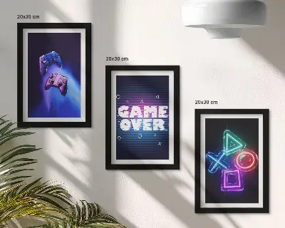 Juego de 3 cuadros decorativos con diseño de mandos de juego e iconos de fin de partida