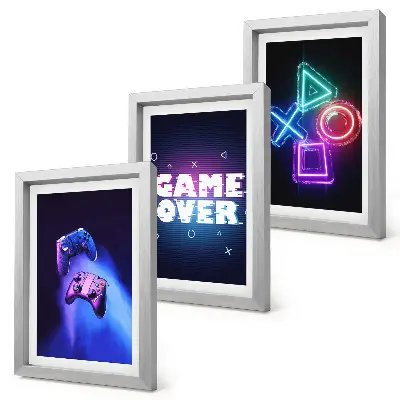 Juego de 3 cuadros decorativos con diseño de mandos de juego e iconos de fin de partida