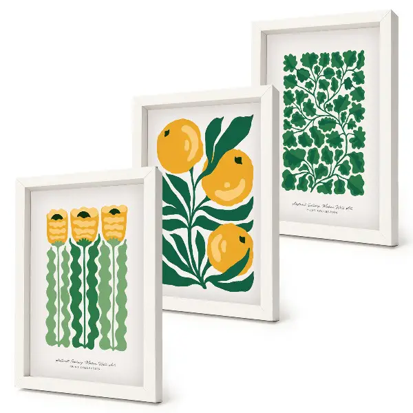 Juego de 3 cuadros decorativos con motivos vegetales de flores y hojas