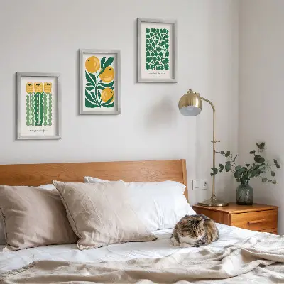 Juego de 3 cuadros decorativos con motivos vegetales de flores y hojas