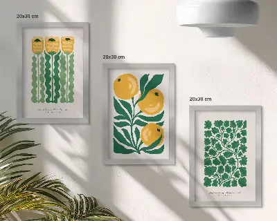 Juego de 3 cuadros decorativos con motivos vegetales de flores y hojas