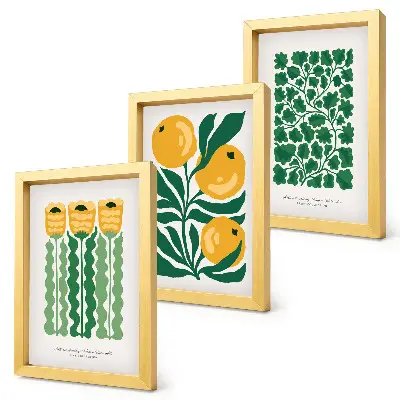 Juego de 3 cuadros decorativos con motivos vegetales de flores y hojas