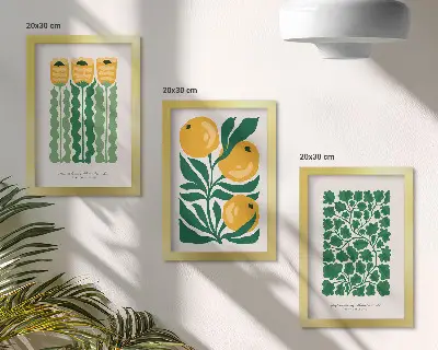 Juego de 3 cuadros decorativos con motivos vegetales de flores y hojas
