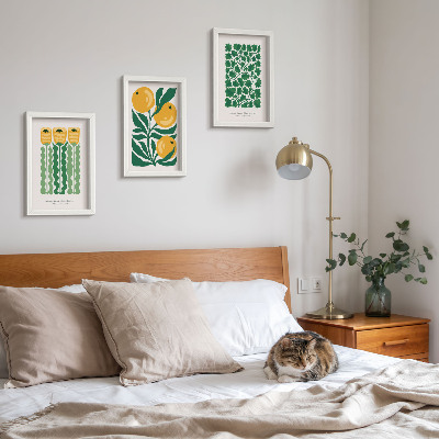 Juego de 3 cuadros decorativos Pósteres con motivos vegetales de flores y hojas