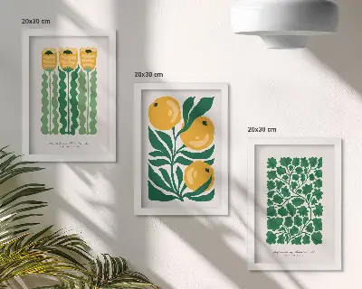 Juego de 3 cuadros decorativos con motivos vegetales de flores y hojas