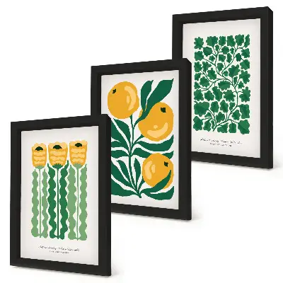 Juego de 3 cuadros decorativos con motivos vegetales de flores y hojas