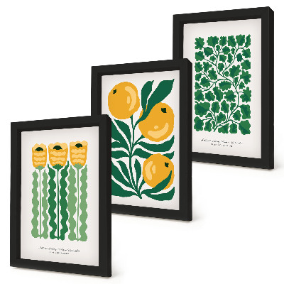 Juego de 3 cuadros decorativos Pósteres con motivos vegetales de flores y hojas