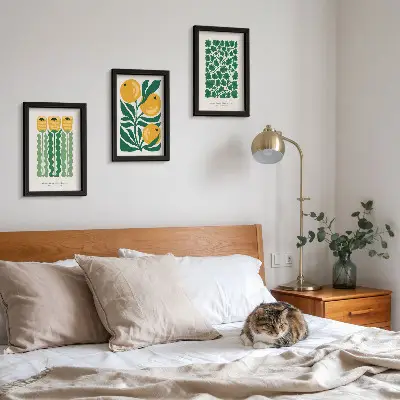 Juego de 3 cuadros decorativos con motivos vegetales de flores y hojas