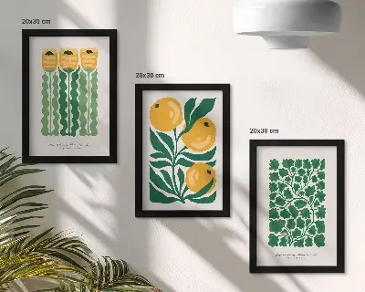 Juego de 3 cuadros decorativos con motivos vegetales de flores y hojas