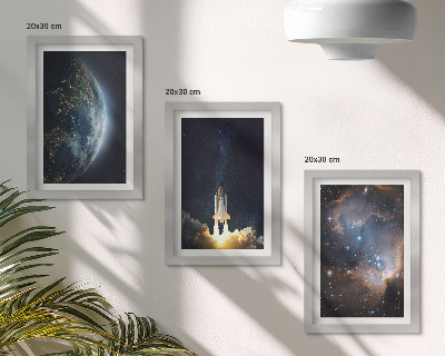 Tríptico enmarcado Espacio Tierra cohete galaxia cielo estrellas