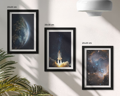 Tríptico enmarcado Espacio Tierra cohete galaxia cielo estrellas