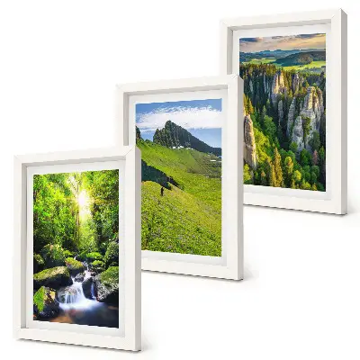Juego de 3 cuadros decorativos paisajes verdes de montaña con cascada y bosque