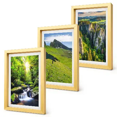 Juego de 3 cuadros decorativos paisajes verdes de montaña con cascada y bosque